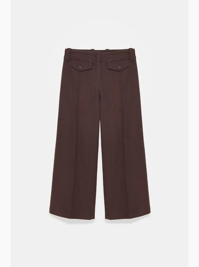 Broek 7/8 van katoenpopeline hoge taille dilvin Chocoladebruin - Kiabi