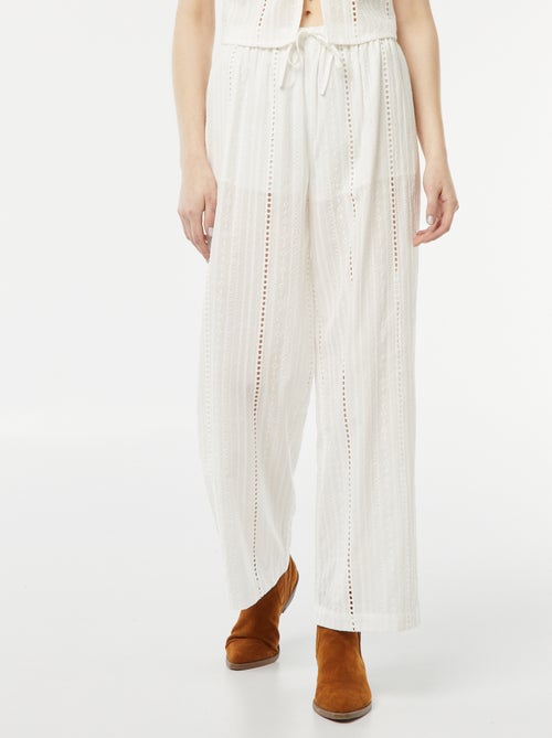 Broek met broderie anglaise en ajourtricot - Kiabi