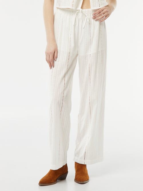 Broek met broderie anglaise en ajourtricot - Kiabi