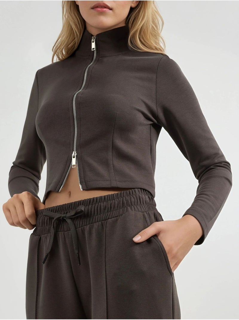 Broek met elastische taille en rechte pijpen busem Chocoladebruin - Kiabi