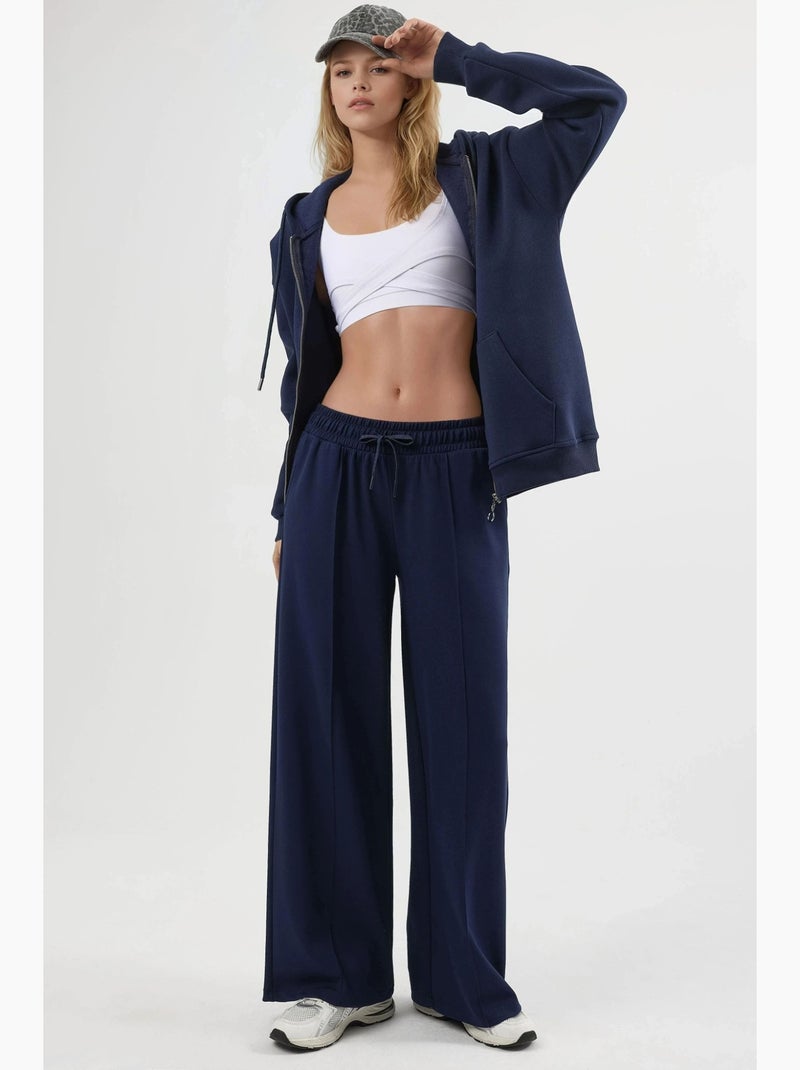 Broek met elastische taille en rechte pijpen busem Marineblauw - Kiabi