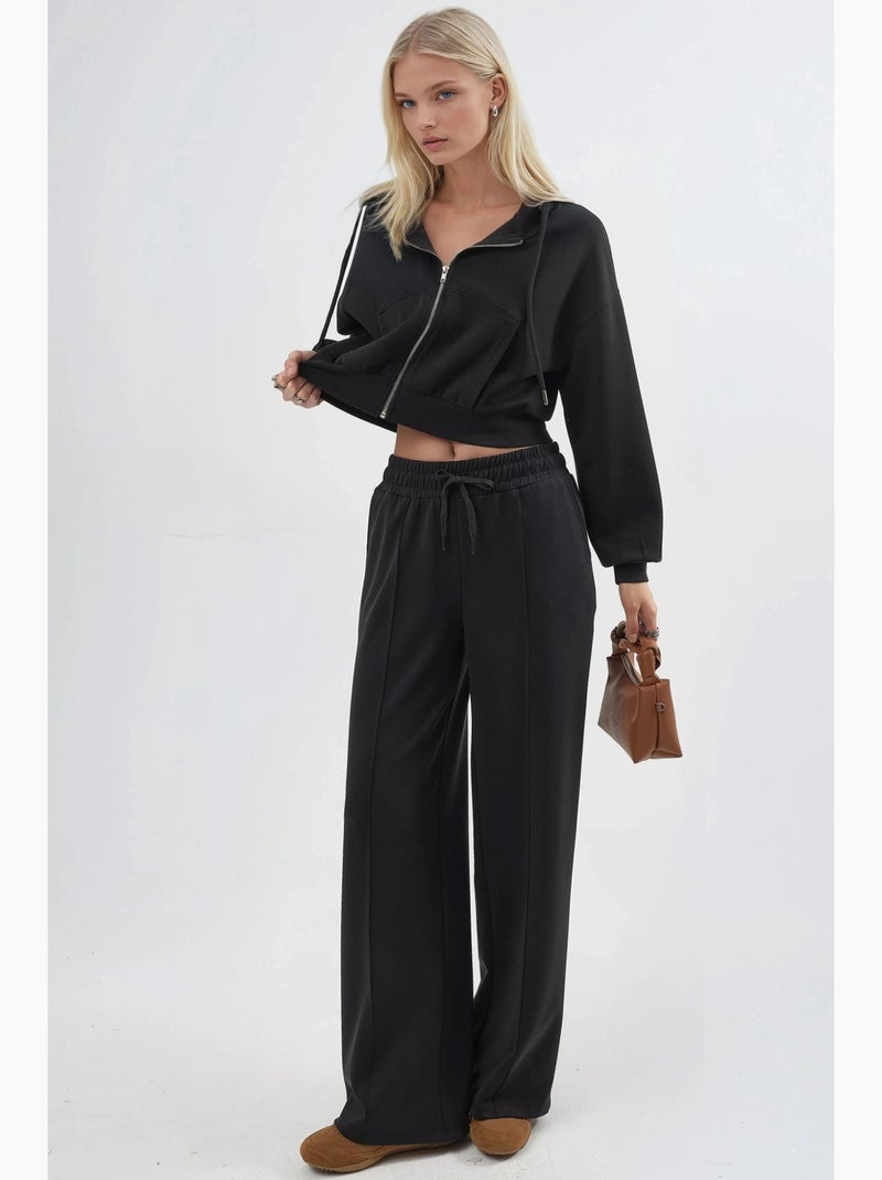 Broek met elastische taille en rechte pijpen busem Zwart - Kiabi