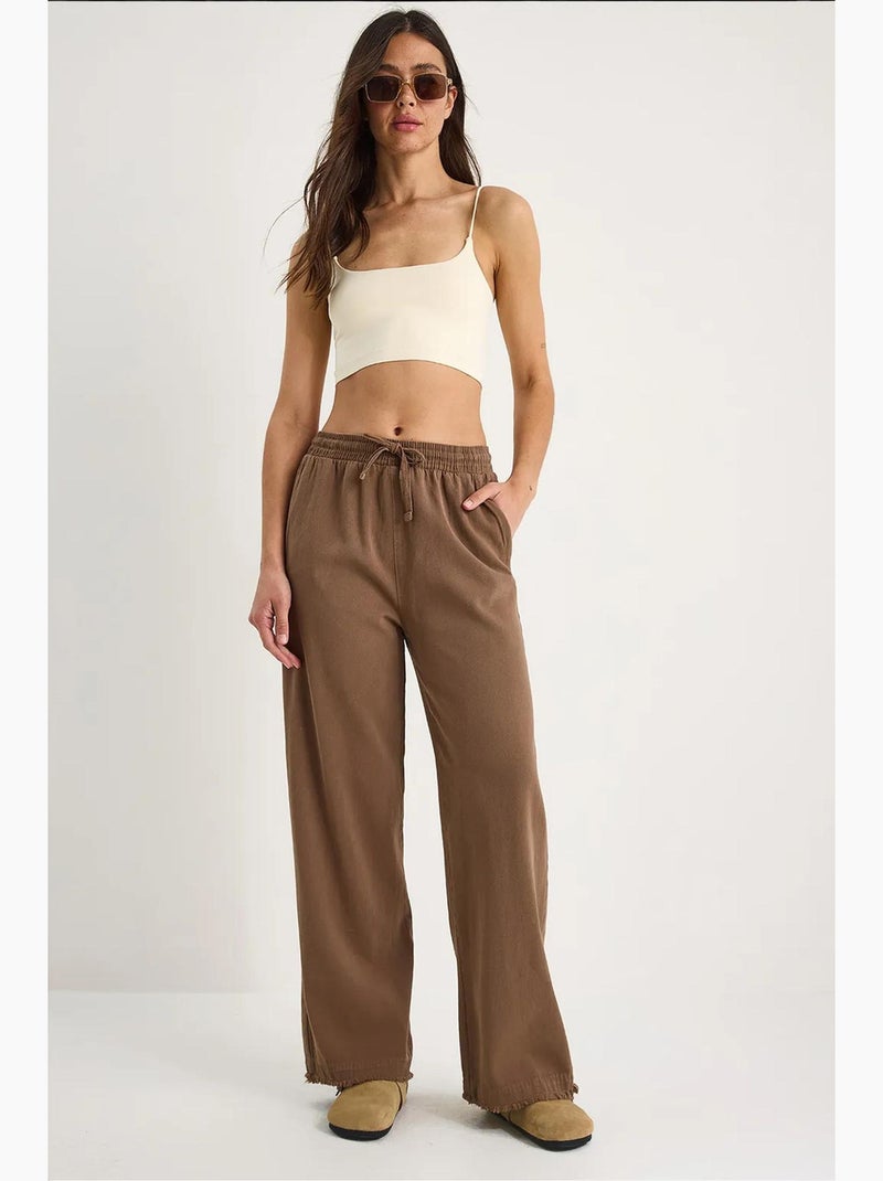 Broek met elastische taille en rechte pijpen lucci Lichtbruin - Kiabi