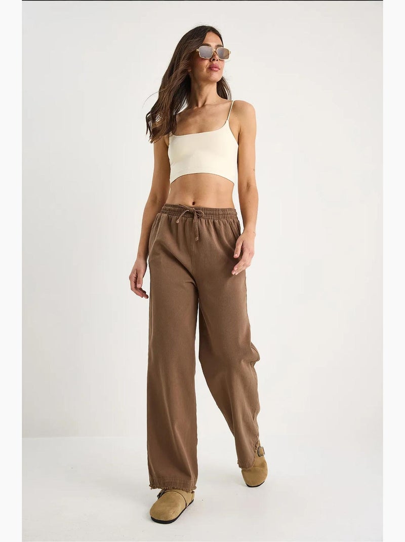 Broek met elastische taille en rechte pijpen lucci Lichtbruin - Kiabi