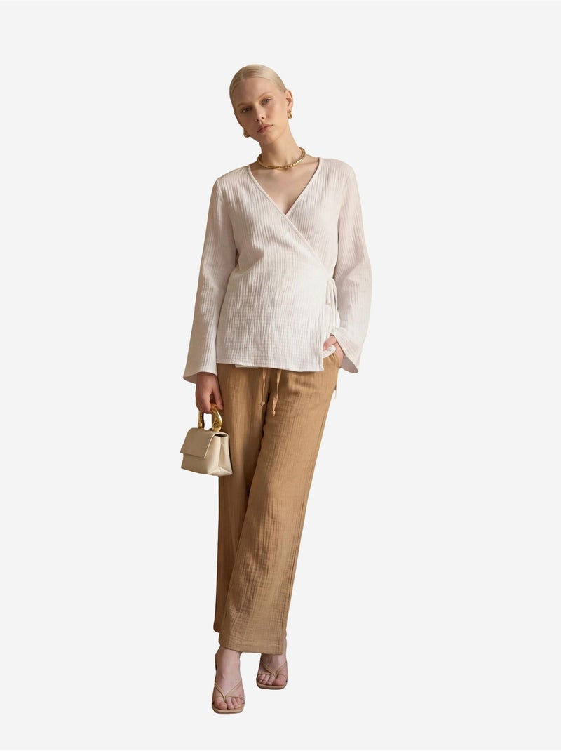 Broek met elastische taille en rechte pijpen my fashion Greige - Kiabi