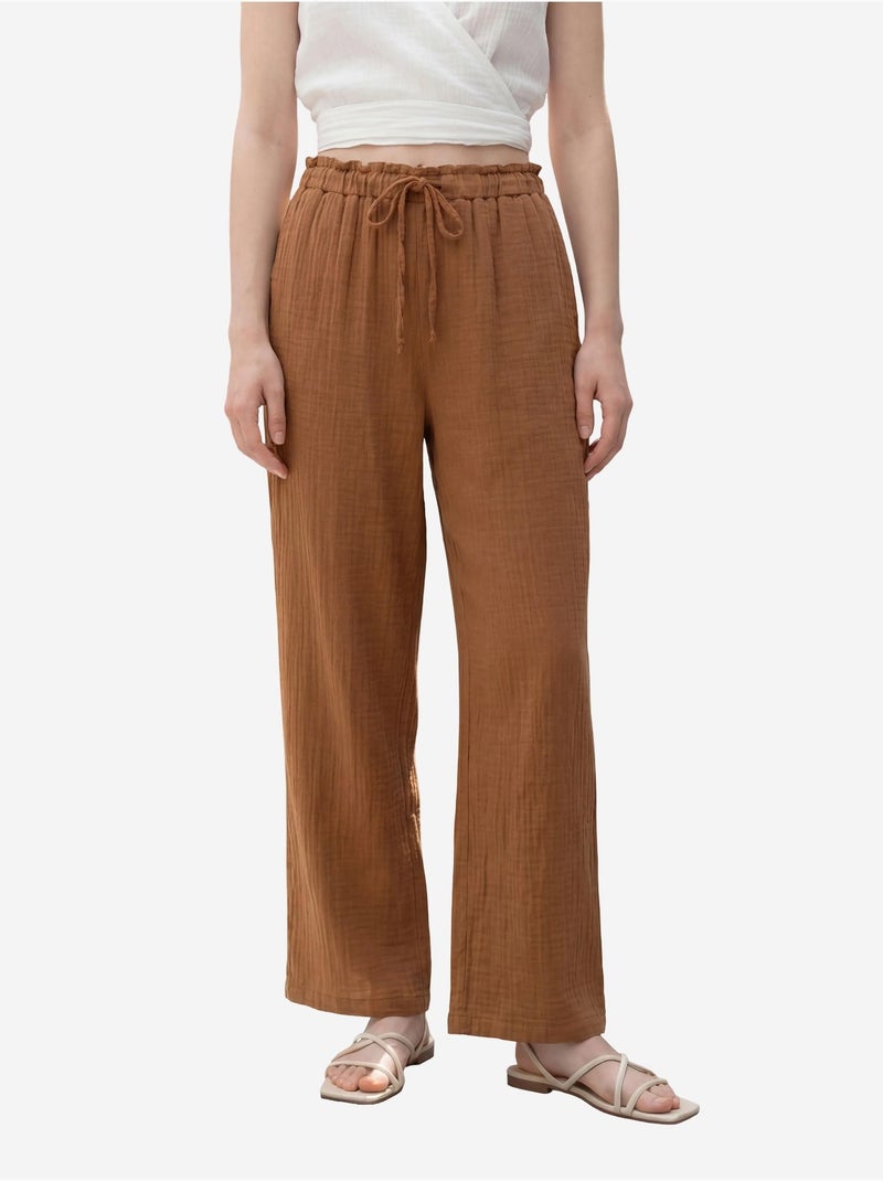 Broek met elastische taille en rechte pijpen my fashion Lichtbruin - Kiabi