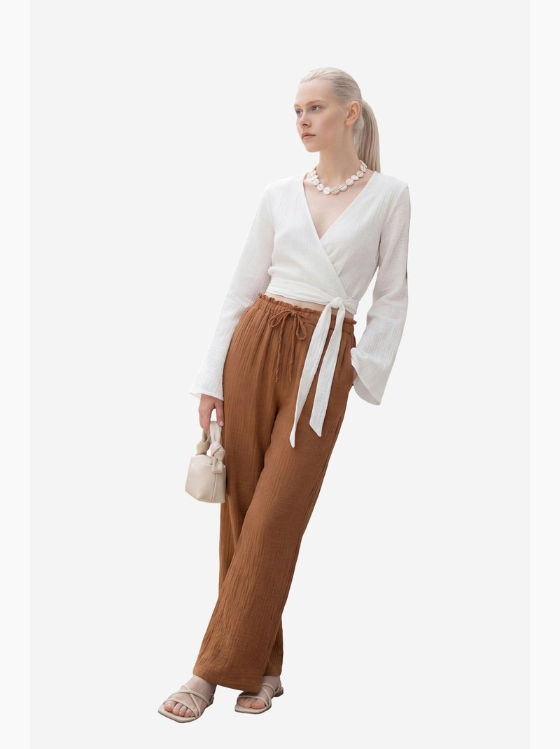 Broek met elastische taille en rechte pijpen my fashion Lichtbruin - Kiabi