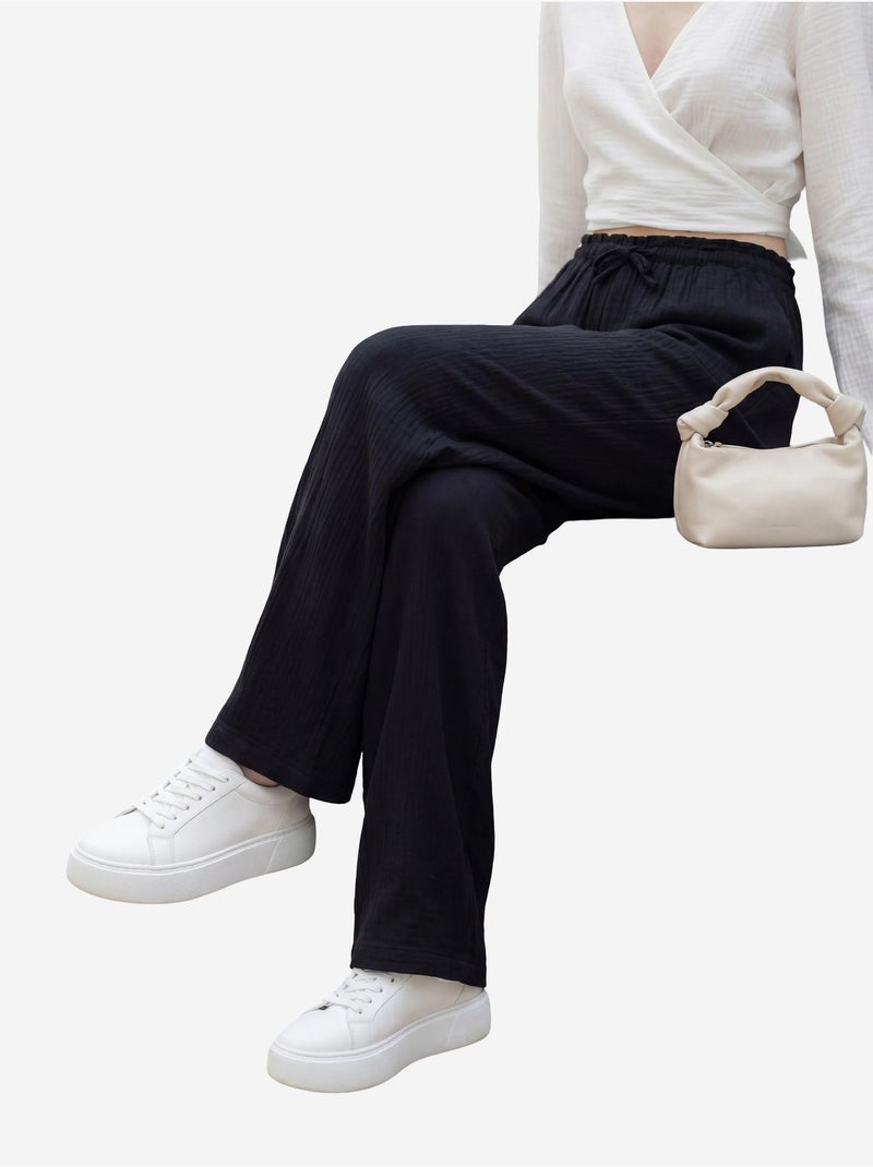 Broek met elastische taille en rechte pijpen my fashion Zwart - Kiabi