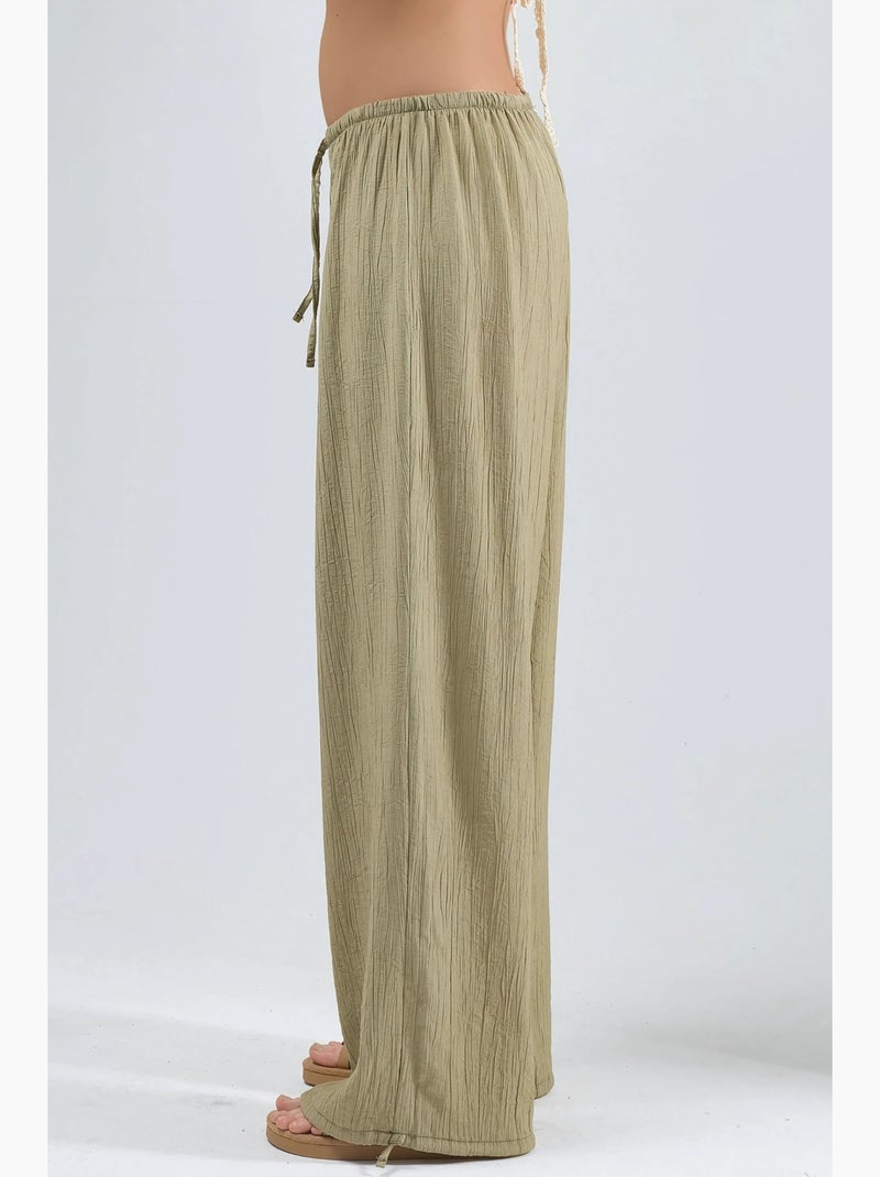Broek met elastische taille en strikdetail busem Kaki - Kiabi