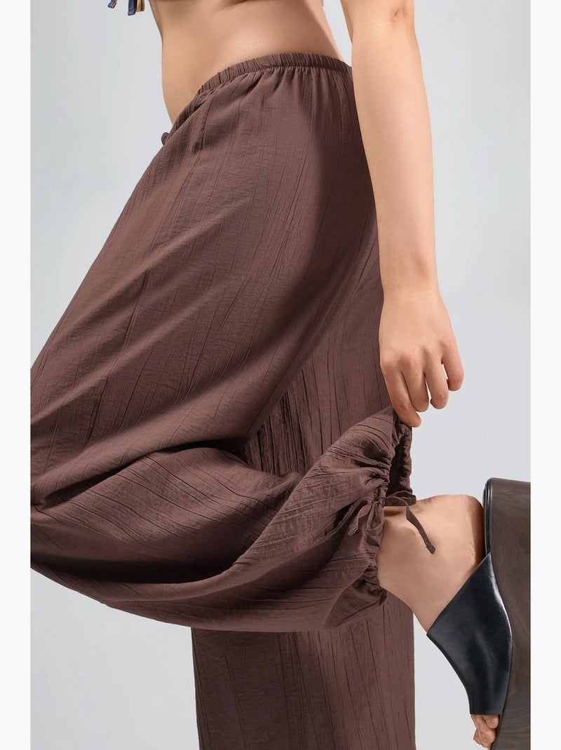Broek met elastische taille en strikdetail busem Lichtbruin - Kiabi