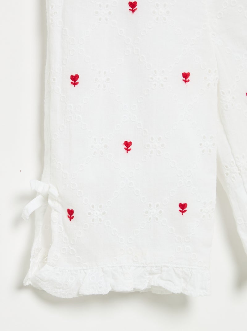 Broek met fantasieknopen en Engelse borduursels Wit - Kiabi