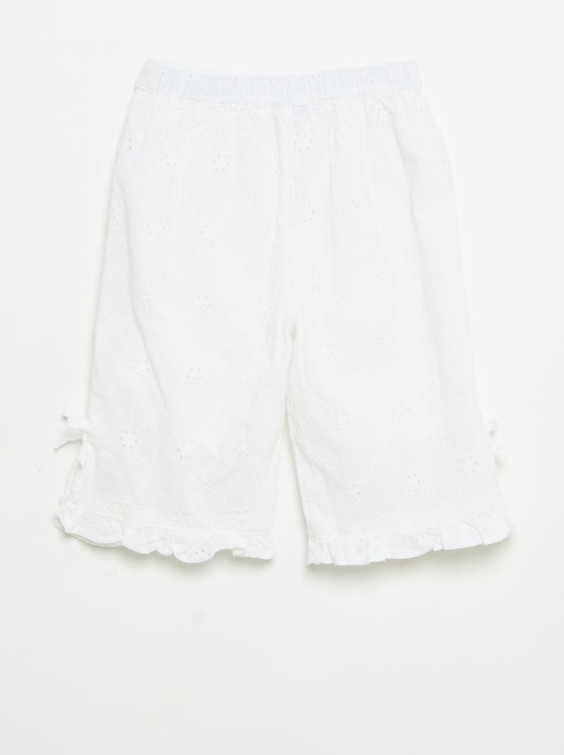 Broek met fantasieknopen en Engelse borduursels Wit - Kiabi