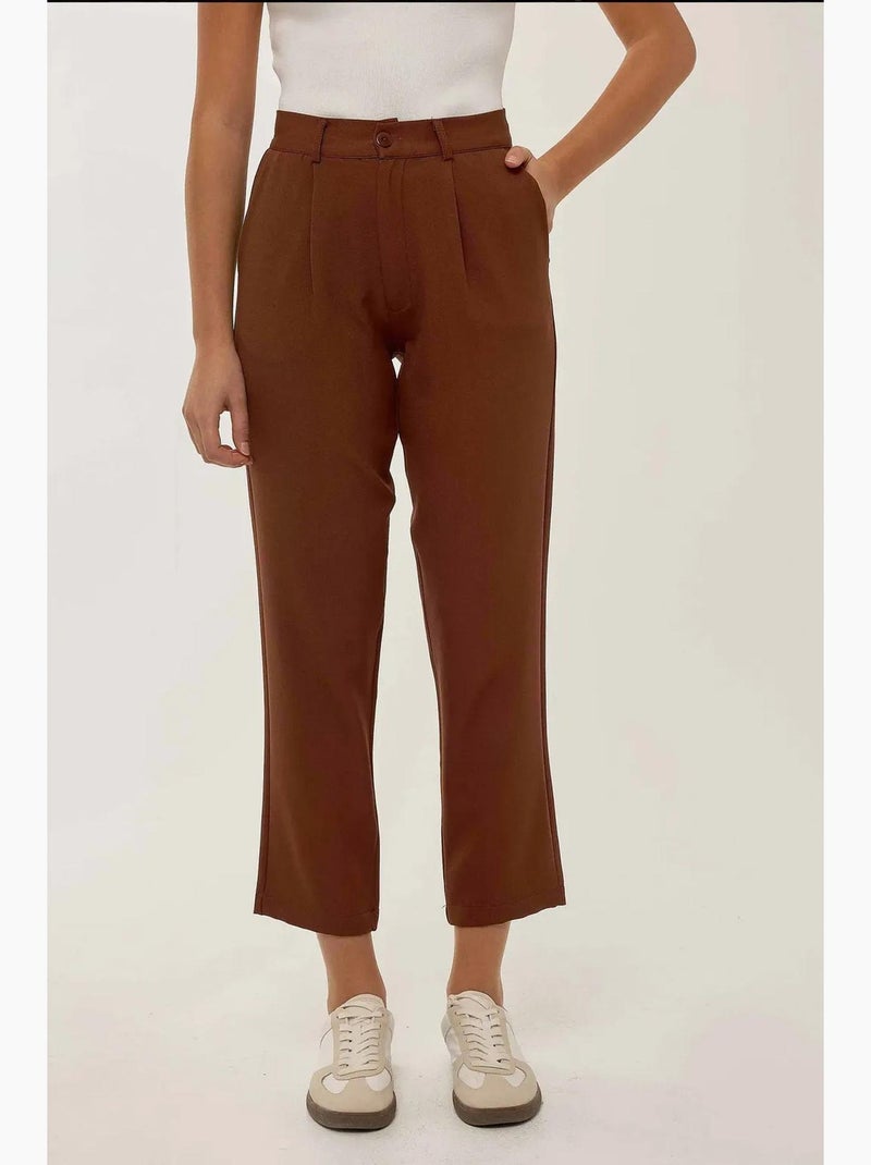 Broek met hoge taille en geplooide pijpen hiccup Bruin - Kiabi