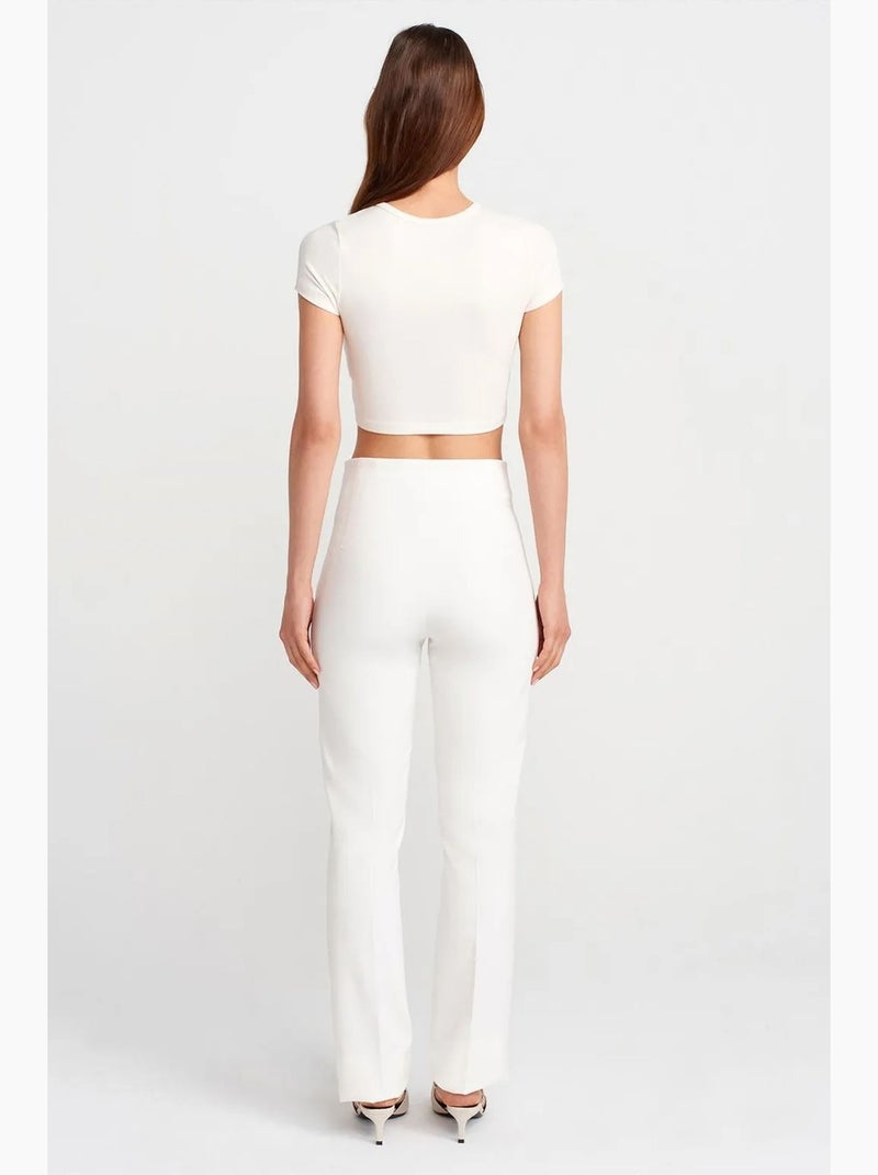 Broek met hoge taille en plooien dilvin Wit - Kiabi