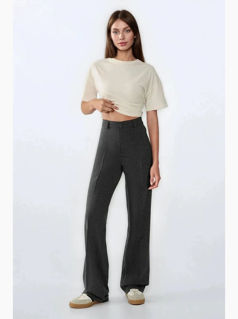 Broek met hoge taille en rechte pijpen hiccup Donkergrijs - Kiabi