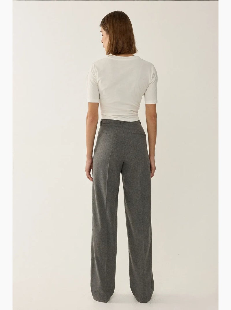 Broek met hoge taille en rechte pijpen hiccup Grijs - Kiabi