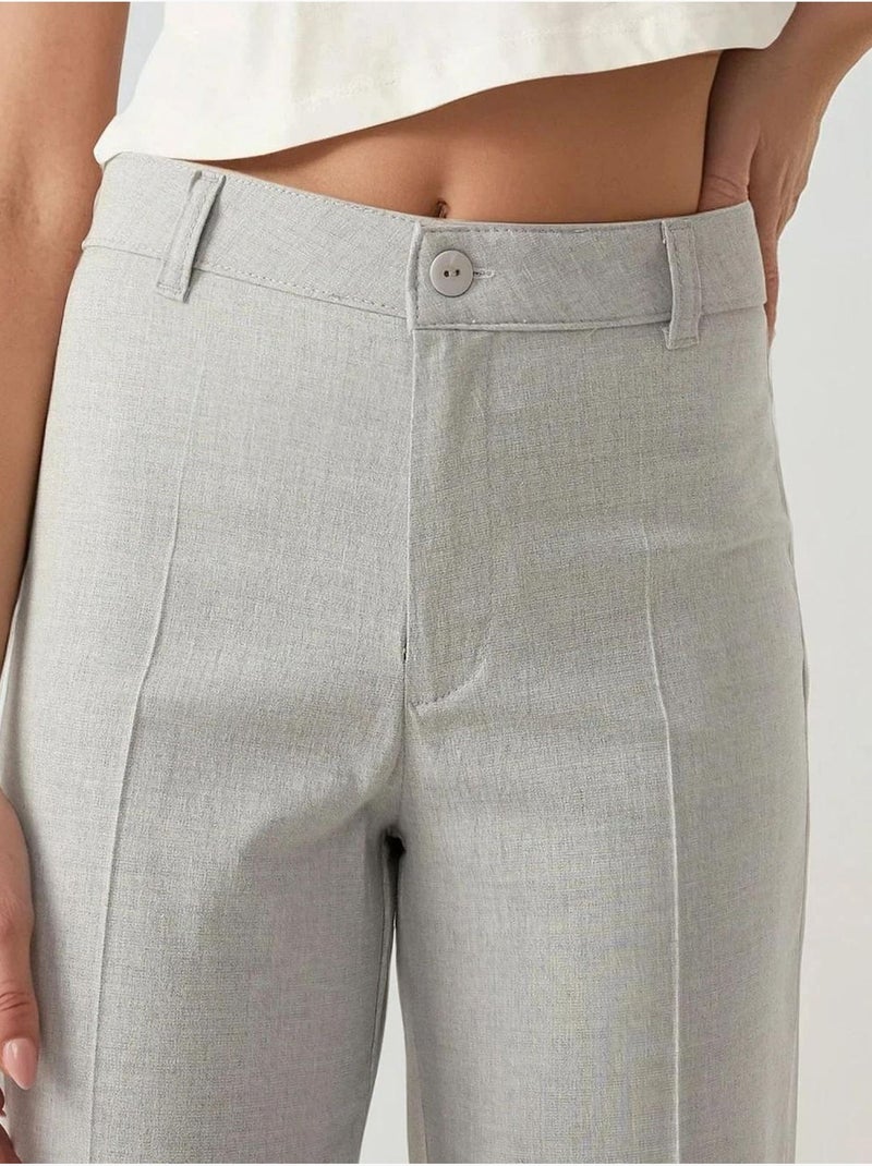 Broek met hoge taille en rechte pijpen hiccup Lichtgrijs - Kiabi