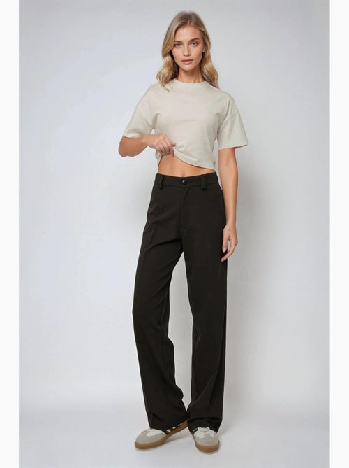 Broek met hoge taille en rechte pijpen hiccup - Kiabi