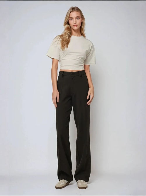 Broek met hoge taille en rechte pijpen hiccup - Kiabi