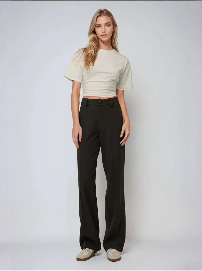 Broek met hoge taille en rechte pijpen hiccup Zwart - Kiabi