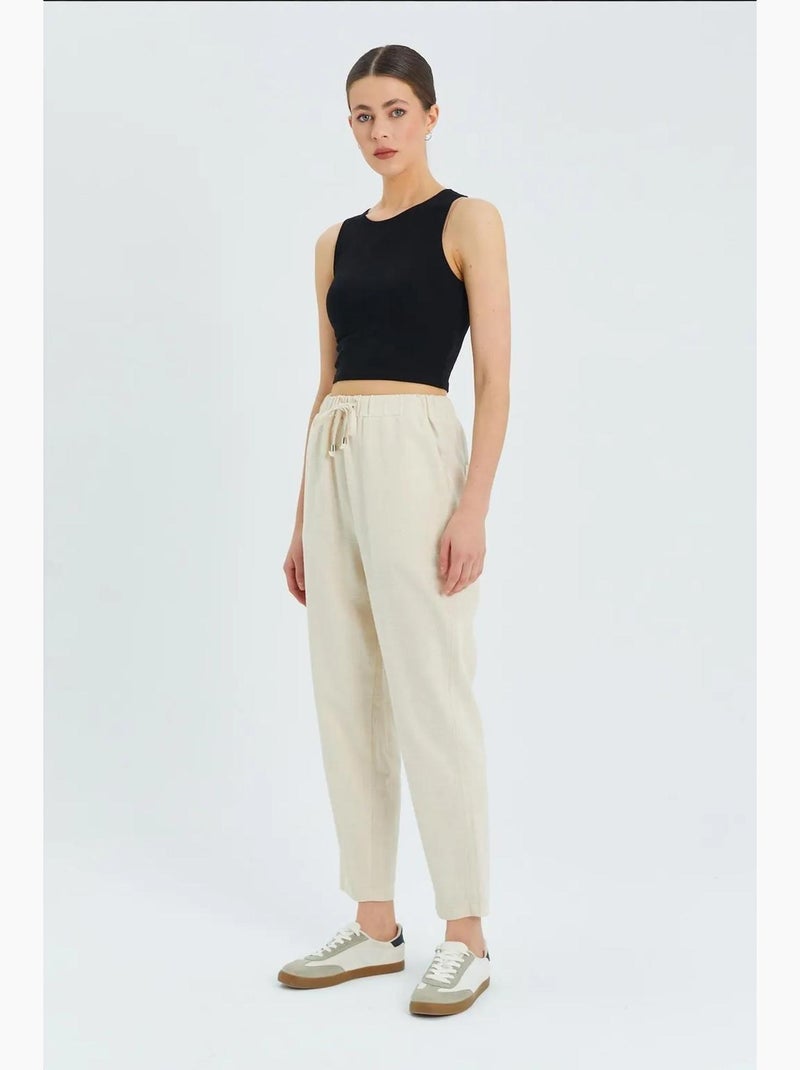 Broek met hoge taille en trekkoord mixray Beige - Kiabi