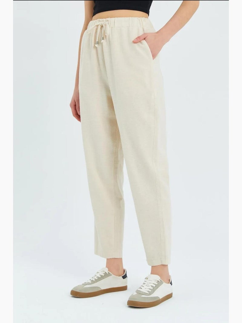 Broek met hoge taille en trekkoord mixray Beige - Kiabi