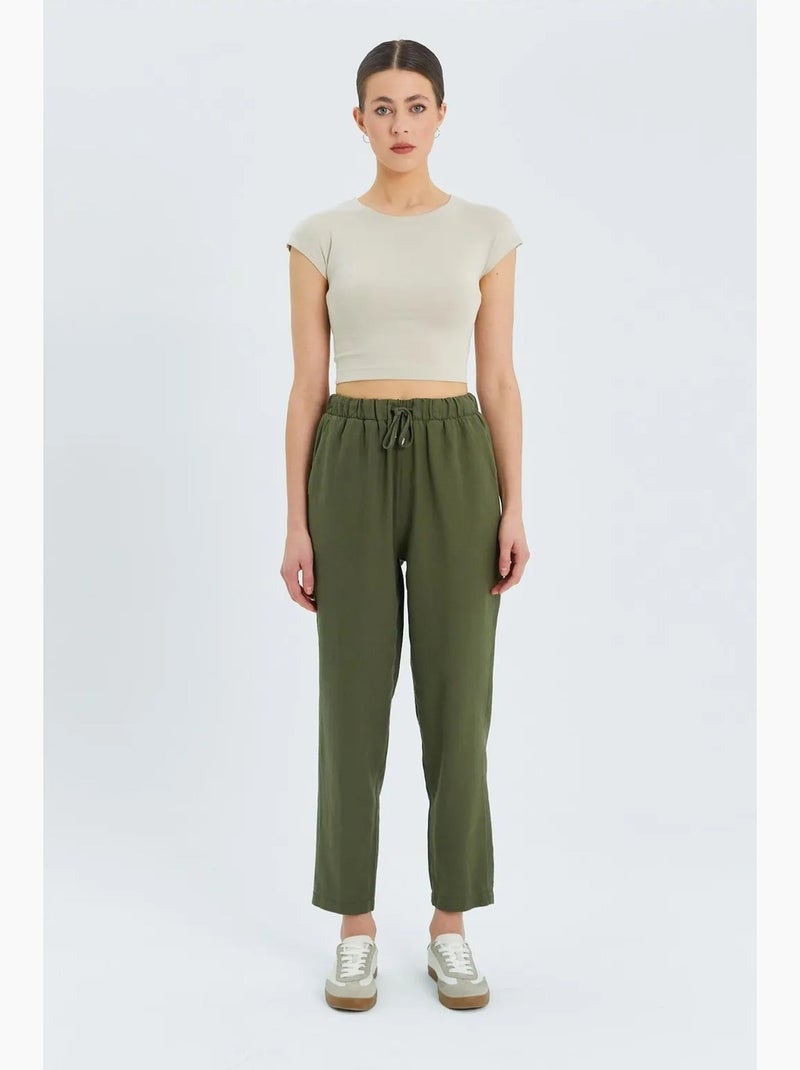 Broek met hoge taille en trekkoord mixray Kaki - Kiabi