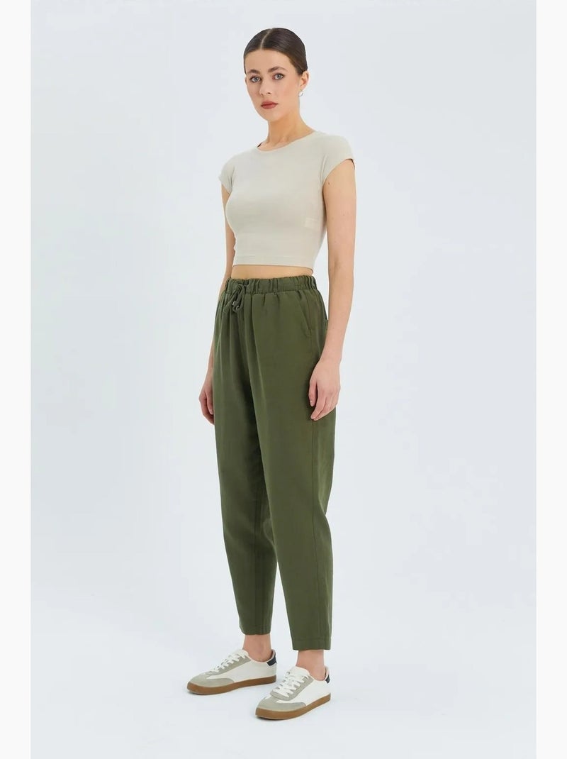 Broek met hoge taille en trekkoord mixray Kaki - Kiabi