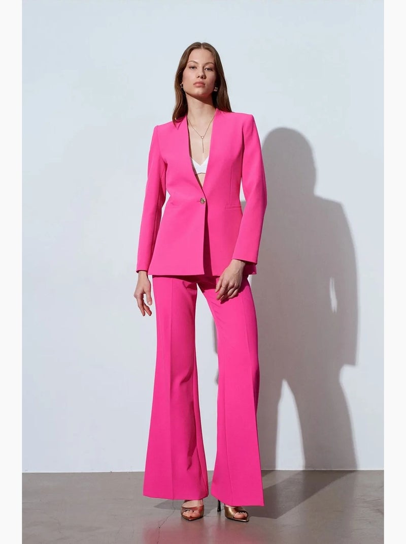Broek met hoge taille en uitlopende pijp dilvin Fluorroze/Solinotes - Kiabi