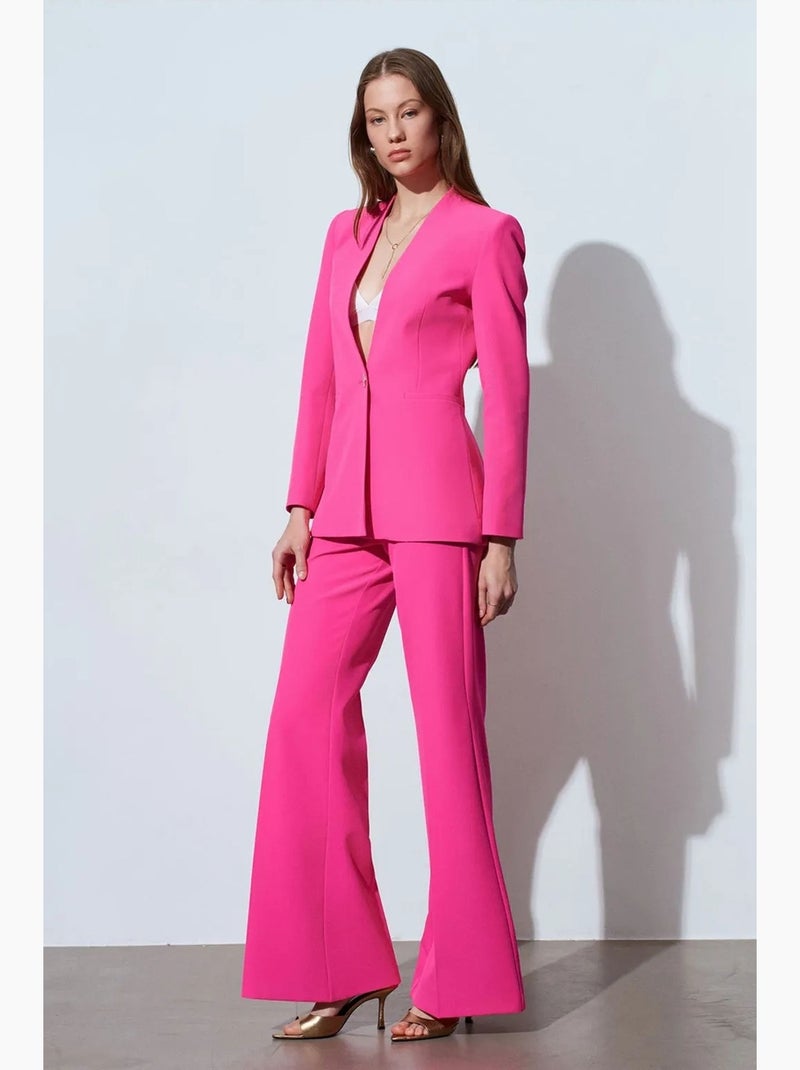 Broek met hoge taille en uitlopende pijp dilvin Fluorroze/Solinotes - Kiabi