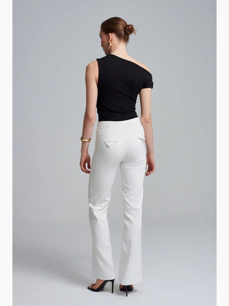 Broek met hoge taille en uitlopende pijp dilvin Wit - Kiabi