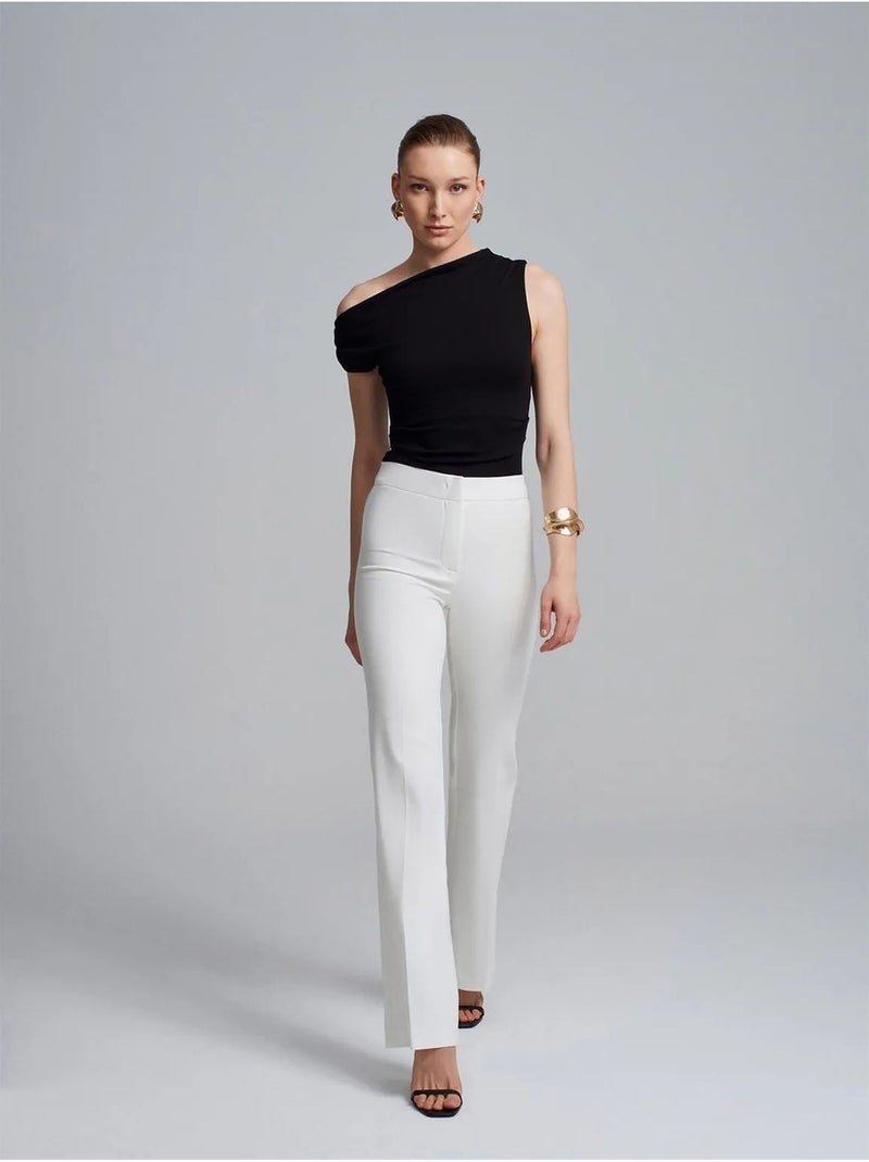 Broek met hoge taille en uitlopende pijp dilvin Wit - Kiabi