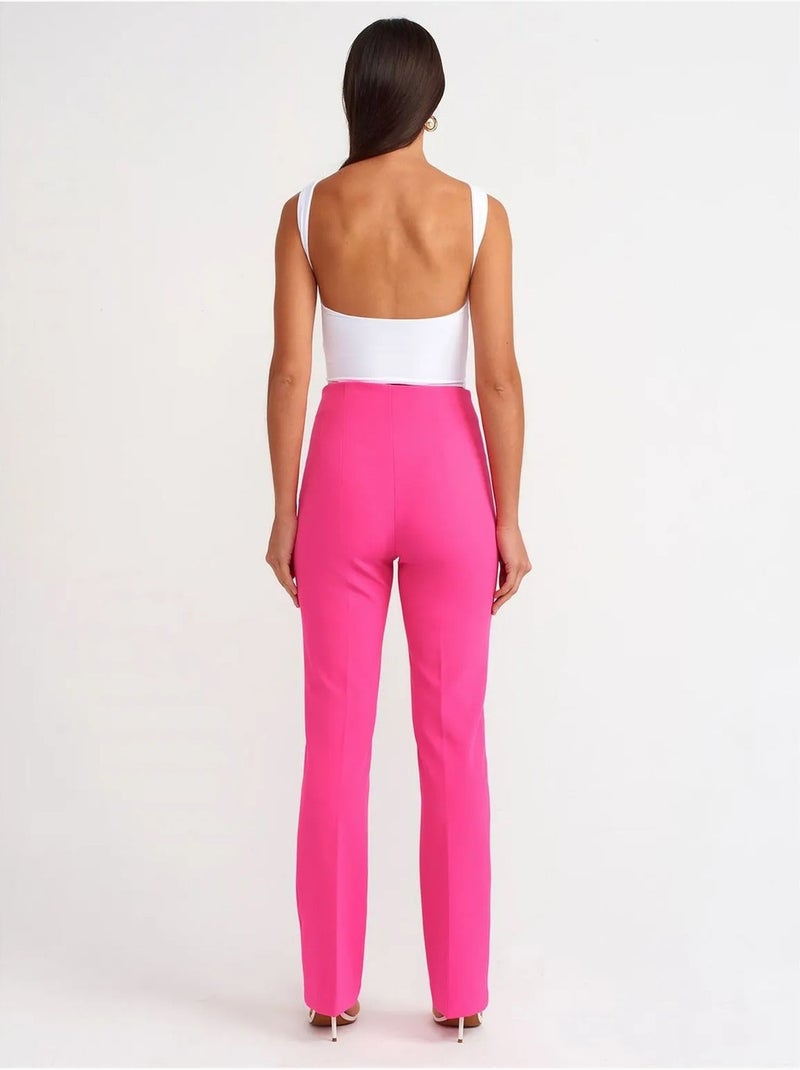 Broek Met Hoge Taille En Uitlopende Pijp Fluorroze/Solinotes - Kiabi