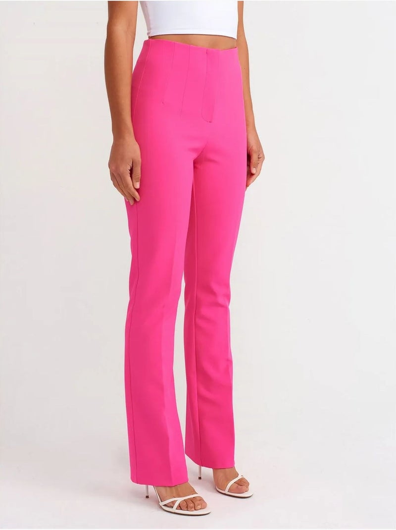 Broek Met Hoge Taille En Uitlopende Pijp Fluorroze/Solinotes - Kiabi