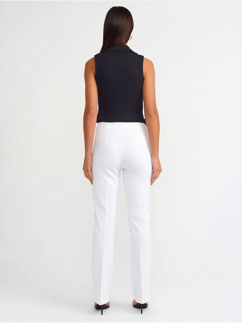 Broek Met Hoge Taille En Uitlopende Pijp Wit - Kiabi