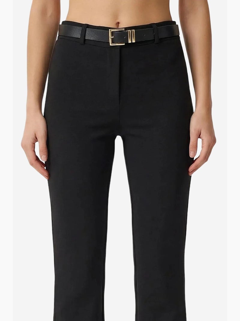 Broek met hoge taille en uitlopende pijpen en riem istanbul Zwart - Kiabi