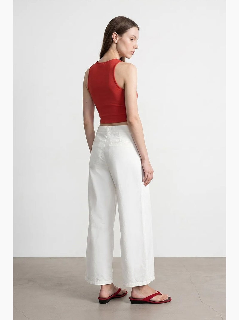 Broek met hoge taille en wijde pijp dilvin Wit - Kiabi