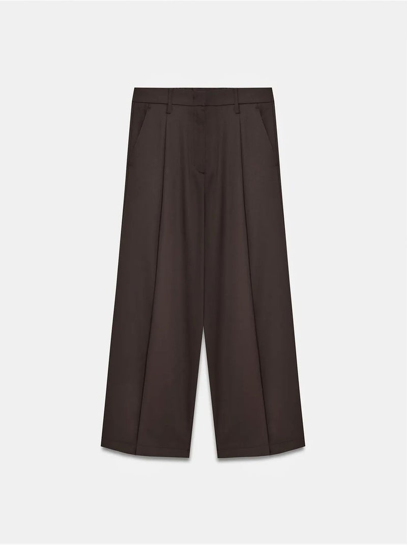 Broek met hoge taille en wijde pijp in crêpe dilvin Chocoladebruin - Kiabi