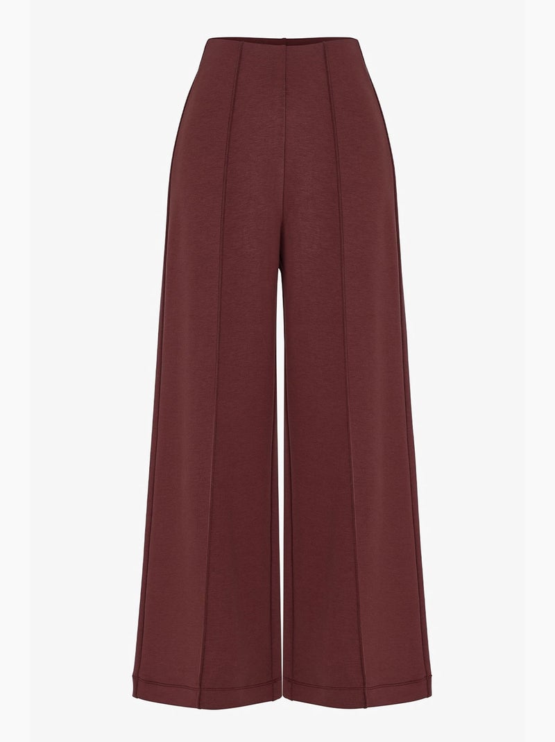 Broek met hoge taille en wijde pijp, ribstructuur penti Bordeauxrood - Kiabi