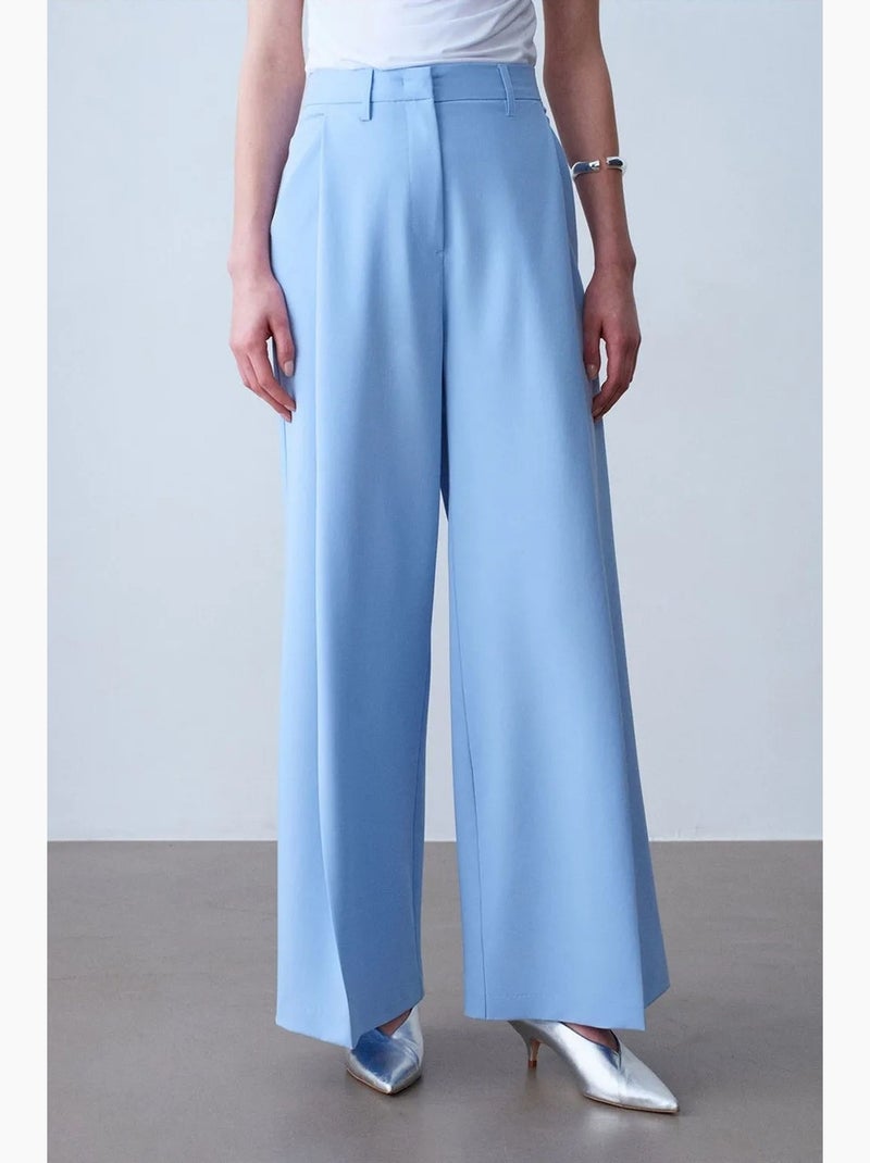 Broek met hoge taille en wijde pijp van crêpe dilvin Hemelsblauw - Kiabi