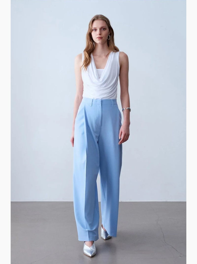 Broek met hoge taille en wijde pijp van crêpe dilvin Hemelsblauw - Kiabi