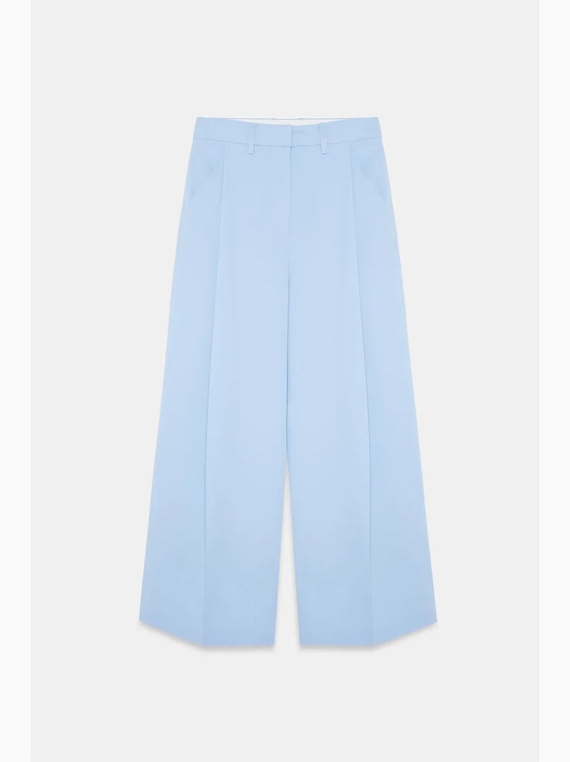 Broek met hoge taille en wijde pijp van crêpe dilvin Hemelsblauw - Kiabi