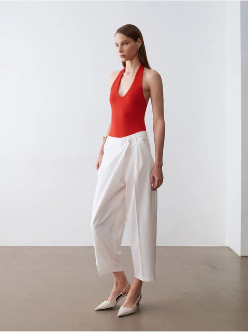 Broek met hoge taille en wijde pijp van crêpe dilvin - Kiabi Broek met hoge taille en wijde pijp van crêpe dilvin - Kiabi