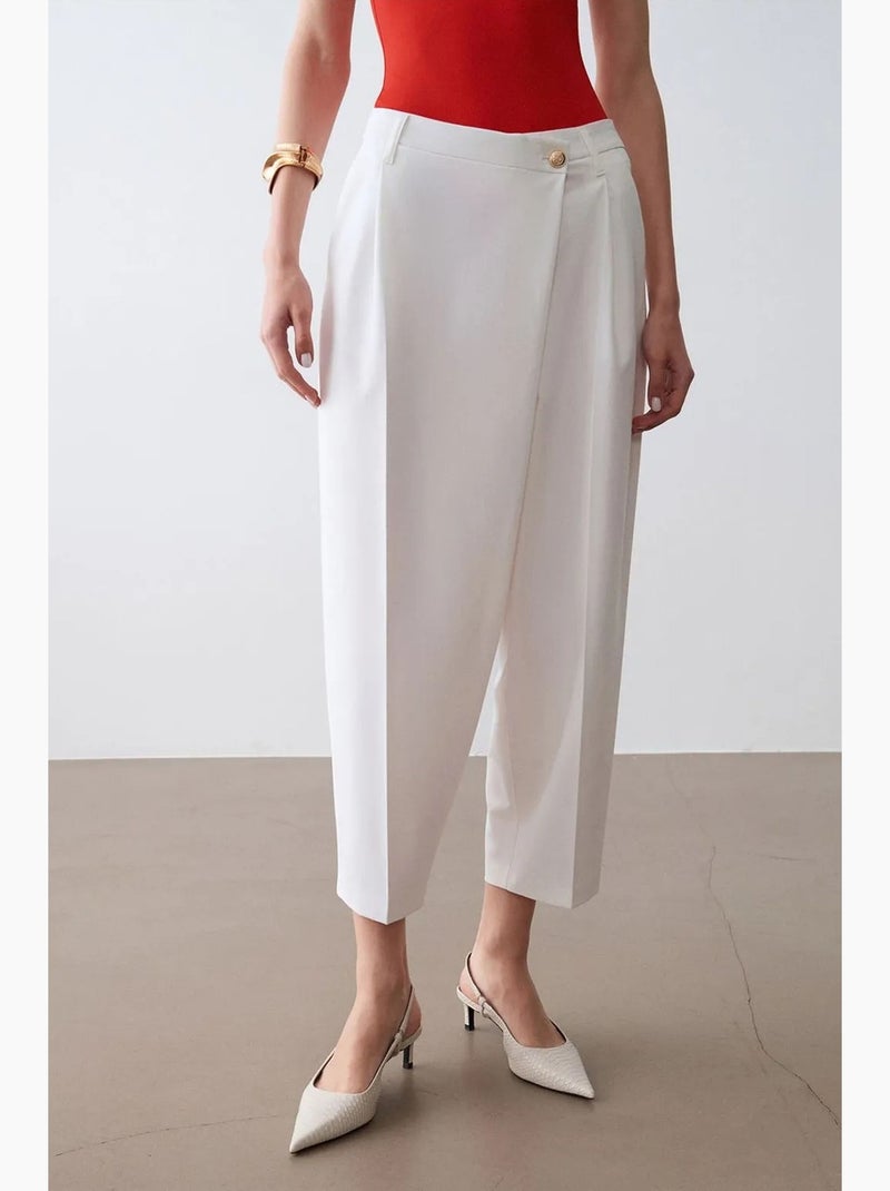 Broek met hoge taille en wijde pijp van crêpe dilvin Wit - Kiabi