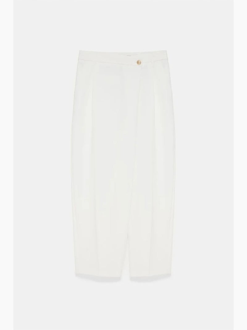 Broek met hoge taille en wijde pijp van crêpe dilvin Wit - Kiabi