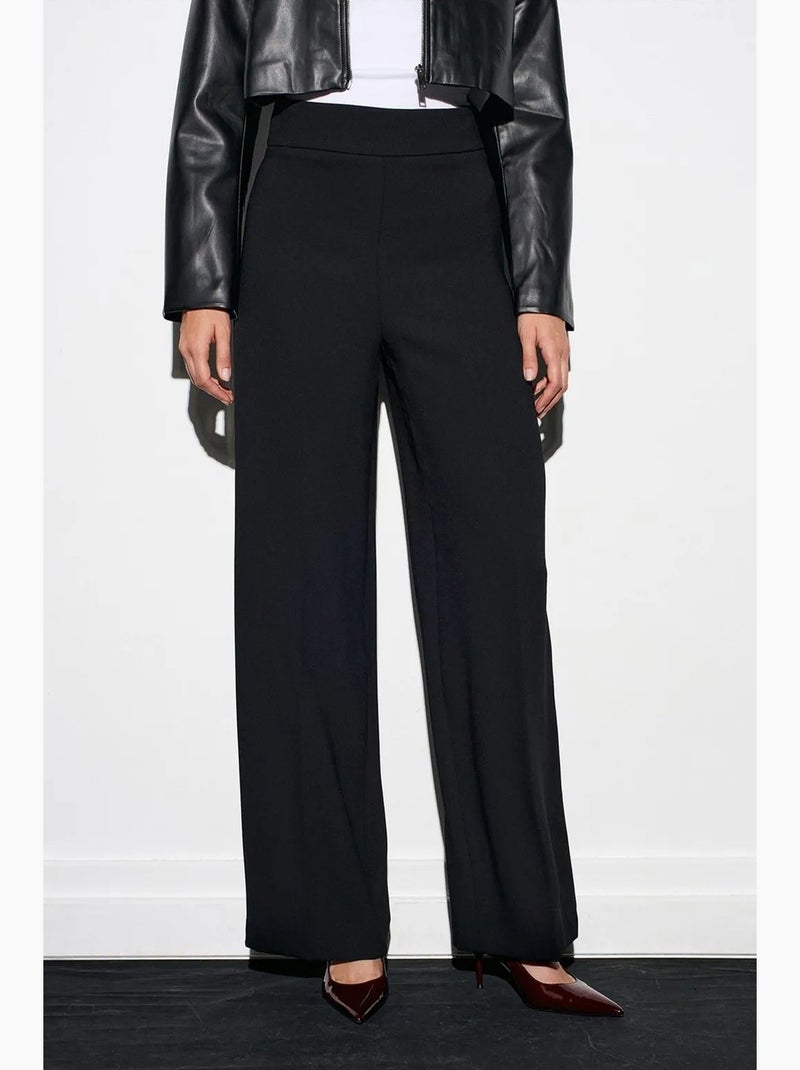 Broek met hoge taille en wijde pijp van crêpe dilvin Zwart - Kiabi