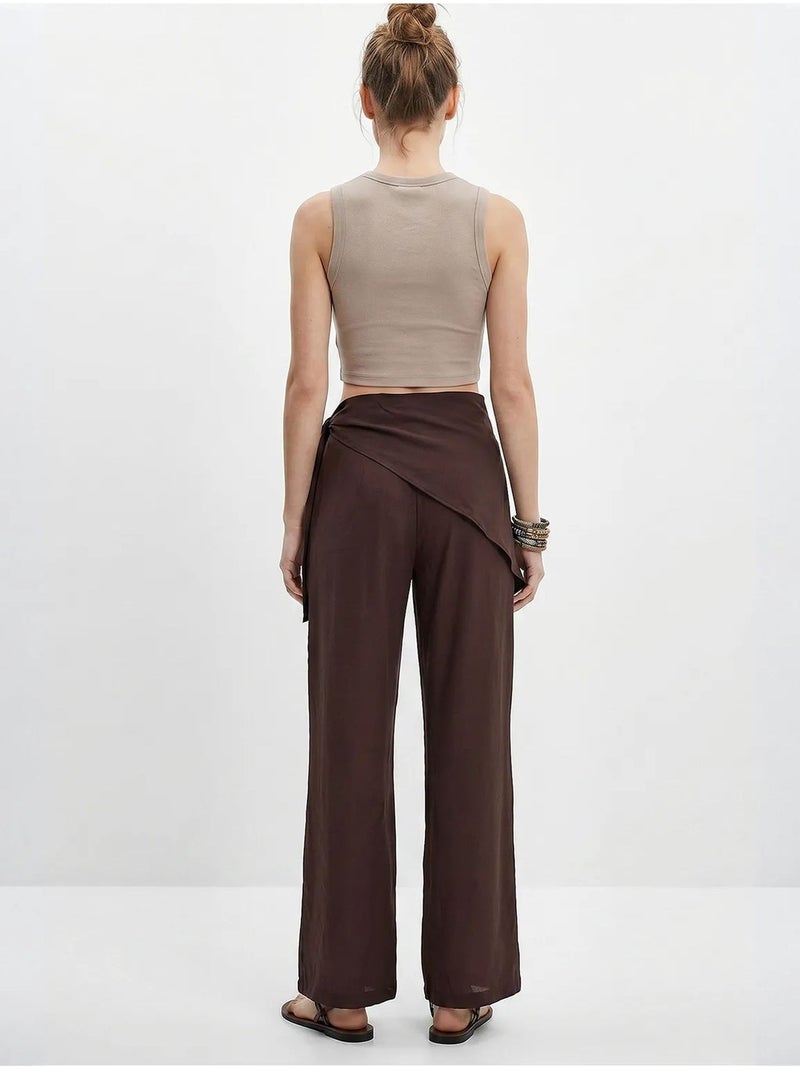 Broek met hoge taille en wijde pijp van crêpe lucci Chocoladebruin - Kiabi