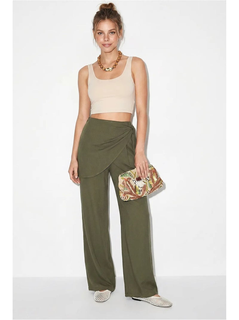 Broek met hoge taille en wijde pijp van crêpe lucci Kaki - Kiabi