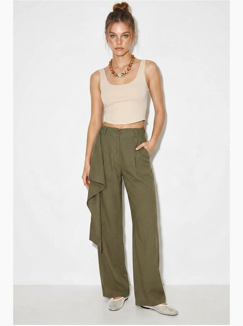 Broek met hoge taille en wijde pijp van crêpe lucci Kaki - Kiabi