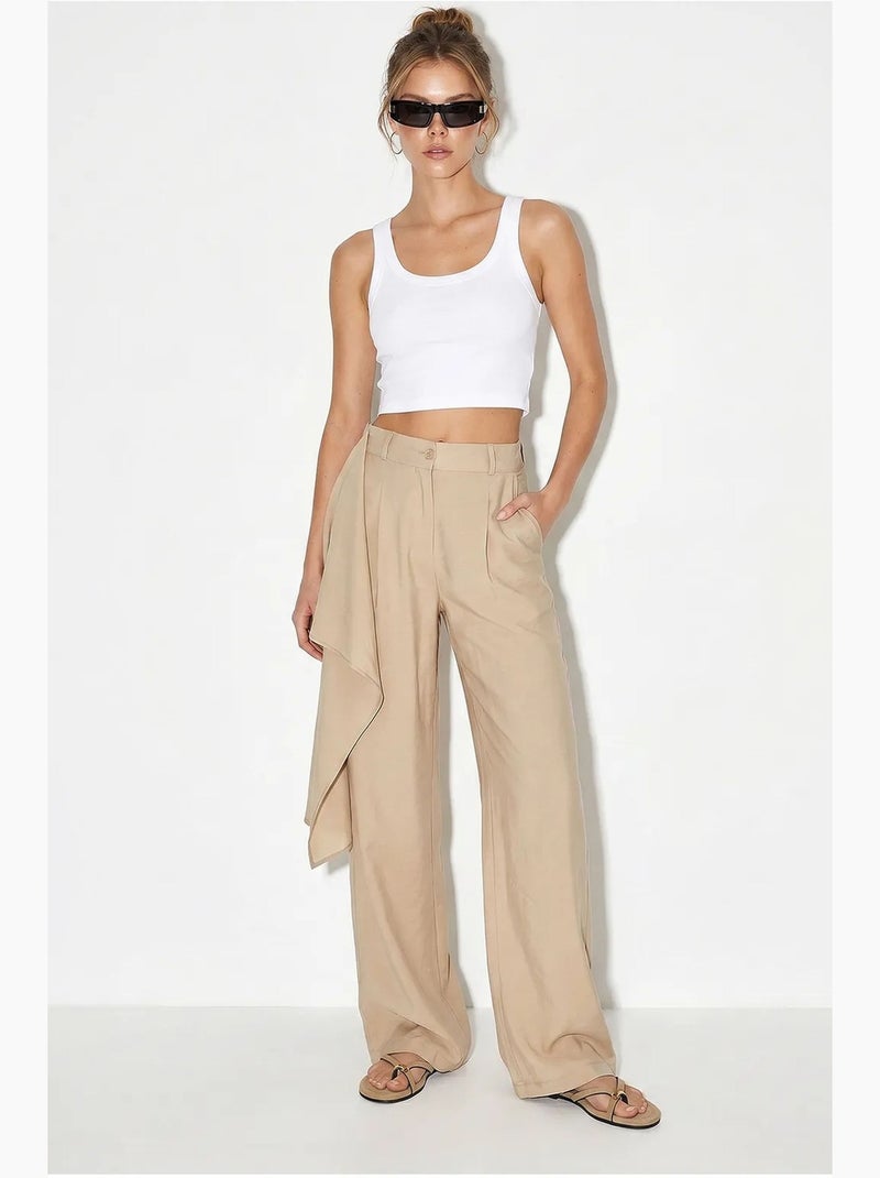 Broek met hoge taille en wijde pijp van crêpe lucci Klei-beige - Kiabi